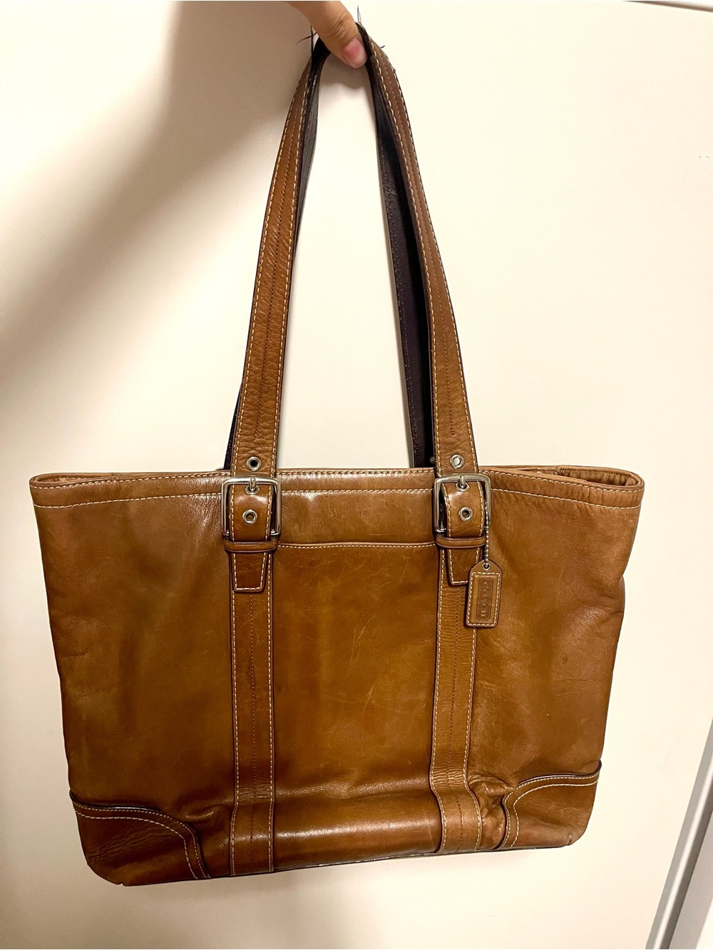 vintage coach brown hamptons tote bag